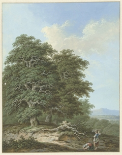 Landschap met twee vrouwen met takkenbossen by Unknown Artist