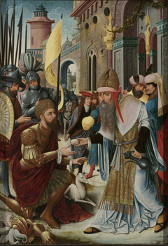 Left wing of an altarpiece with the meeting of Abraham and Melchizedek (inner wing) and Synagoga (outer wing) by Anonymous