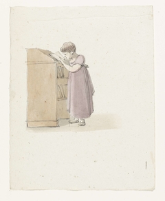 Lezend meisje bij een kast by Unknown Artist