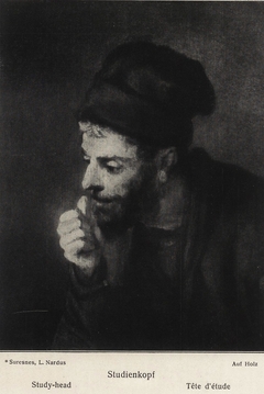 Man in a Beret looking Left showing a Fist by Rembrandt