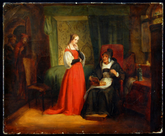 Margaretha en Martha met het juwelenkistje (Goethe, Faust 1. 10) by Ary Scheffer