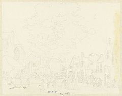 Markt in het dorp Valkenburg by Hermanus Petrus Schouten