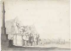 Marktplein met omroeper op een vat by Gerard ter Borch II