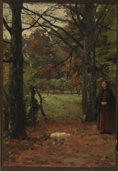 Mevrouw Coba Tholen-Muller, wandelend in het bos. by Willem Bastiaan Tholen