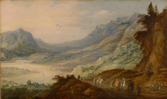 Mountain landscape with river valley by Joos de Momper