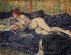 Naked woman stretched on a couch by Henri de Toulouse-Lautrec