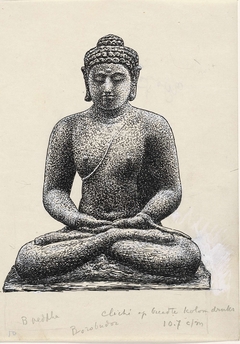 Ontwerp boekillustratie voor Alexander Cohen's Van Anarchie tot Monarchie: Buddha op de Borobúdur te Java by Leo Gestel