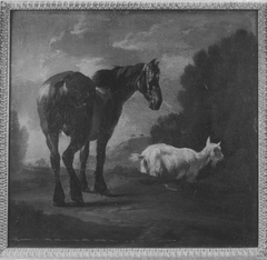 Pferd und Ziege in Landschaft by Pieter van Bloemen