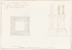 Plattegrond en opstand van grafmonument van Theron vlakbij Hercules tempel in oude Agrigento by Louis Mayer