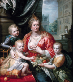 Portrait of Sophia Hedwig van Brunswijk-Wolfenbuttel as Caritas with her sons by Paulus Moreelse