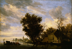 River scene with ferry boat by Salomon van Ruysdael