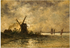 River view in moonlight by Egide François Leemans