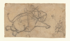 Running Elephant (recto); Practice Sheet of Elephant Sketches (verso) by anonymous painter