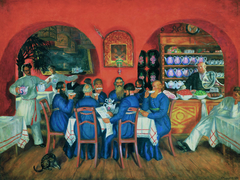 Salon de thé à Moscou by Boris Kustodiev