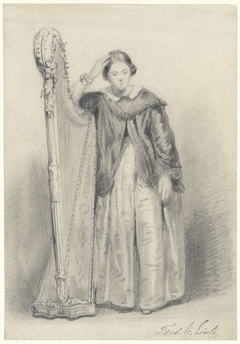 Staande vrouw met harp by Ferdinand Ernst Lintz