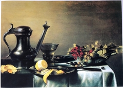 Still life with Jan Steen pitcher, berkemeyer and fruit by Pieter Claesz