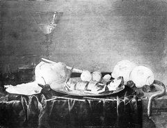 Still life with sliced herring by Cornelis Mahu