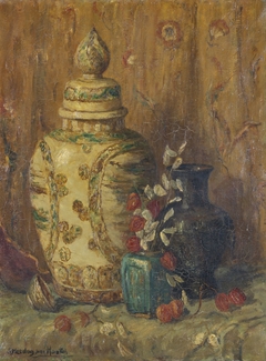 Stilleven met porseleinen pot en judaspenning by Sina Mesdag-van Houten