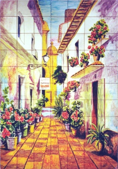 Street with flowerpots by José Angulo