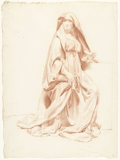 Studie van een zittende vrouw met zwaar geplooide mantel by Unknown Artist