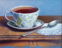 "Tea Time" by Lydia Martin© (9"x12") oil on Birch wood panel by Lydia Martin