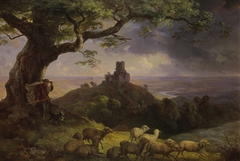 The ruins of Kamaik in Bohemia at upcoming storm by Ernst Ferdinand Oehme