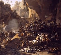 Travellers attacked by brigands by Nicolaes Pieterszoon Berchem