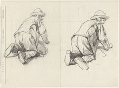 Twee studies van een op zijn knieën werkende man by Guillaume Anne van der Brugghen