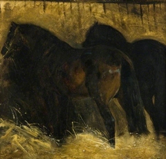 Two Brown Horses in a Stall by Théodore Géricault