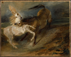 Two Horses Fighting in a Stormy Landscape by Eugène Delacroix