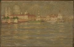 View of the city at waterside by Stanisław Chlebowski