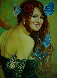 woman rose and butterfly by Teimuraz Kharabadze