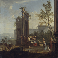 A Capriccio with Pastoral Figures and Animals by Willem Van der Hagen