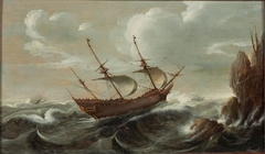 A Dutch pinnace in a rough sea by Cornelis Verbeeck