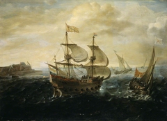 A Dutch ship running out of a harbour by Andries van Eertvelt