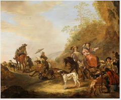 A Hunting Party in a Landscape by Dirk Stoop