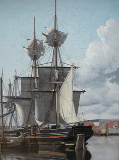 A View from Wilder's Wharf. A Ship unloading and drying Sails. by Christoffer Wilhelm Eckersberg