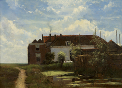 'Boerderij aan vaart' of 'De waslijn' by Johan Hendrik Weissenbruch