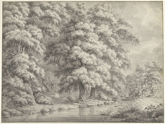 Boslandschap met schutter en op hol geslagen wagen by Unknown Artist