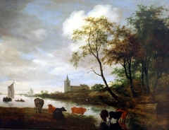 Cows at a River by Salomon van Ruysdael