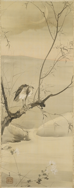 Egret on a Willow Branch by Kishi Chikudō