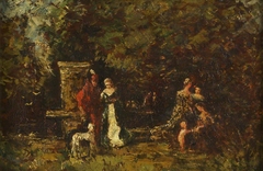 Elegant Figures in a Woodland Glade by Adolphe Joseph Thomas Monticelli