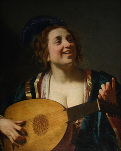 Femme accordant un luth by Gerard van Honthorst