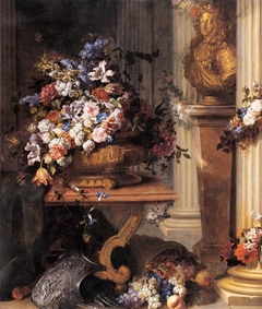 Flowers in a Gold Vase, Bust of Louis XIV, Horn of Plenty and Armour by Jean-Baptiste Belin