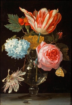 Flowers in a vase with a passion flower by Hendrick Fromantiou