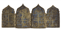 Four Leafed Folding Metal Icon by Russian 18th century