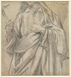 Fragment van een staande mannenfiguur met crucifix by Unknown Artist