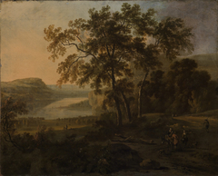 Gebirgslandschaft mit Flusslauf im Abendlicht by Jan Wijnants