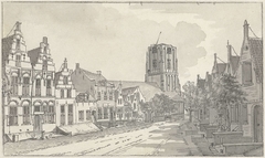 Gezicht door de Kerkstraat op de kerk te Workum by Jan de Beijer