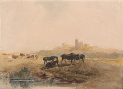 Horses Resting in a Meadow near Bolsover Castle by Peter De Wint